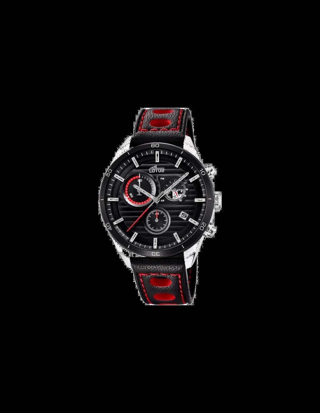 Garde-temps Lotus L18531/3 pour homme, cadran noir avec bracelet cuir