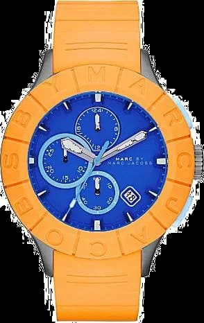 Garde-temps Marc Jacobs MBM5545 pour homme, cadran bleu vif sur bracelet silicone orange