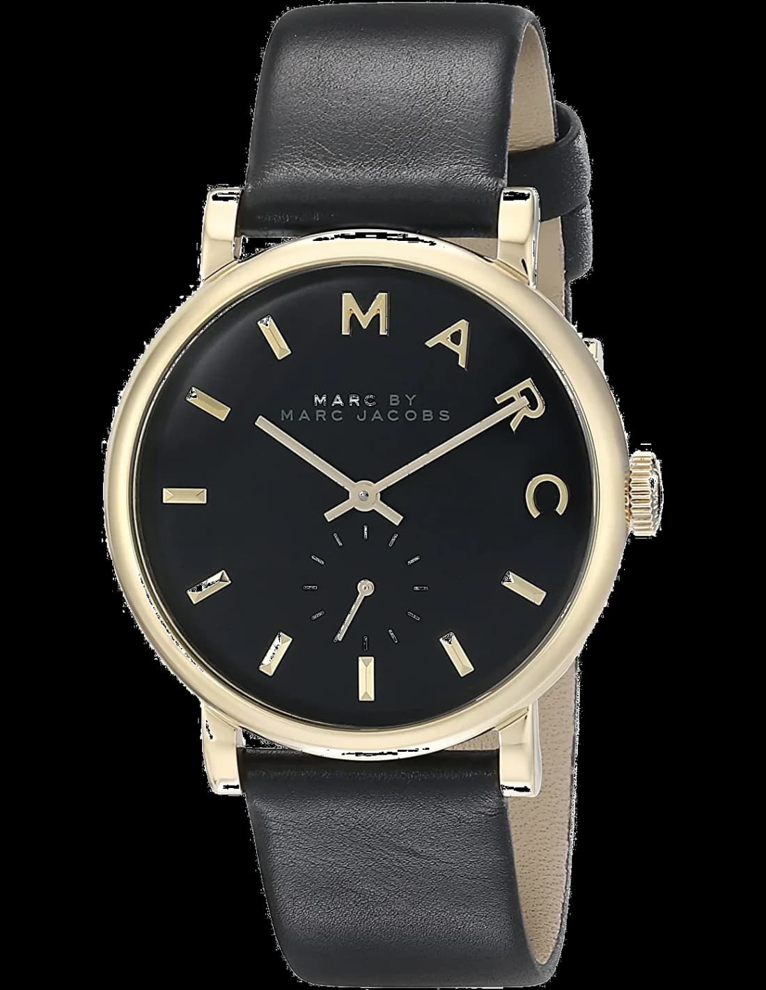 Garde-temps Marc Jacobs MBM1269 pour femme, cadran noir matrimonié à un bracelet cuir noir