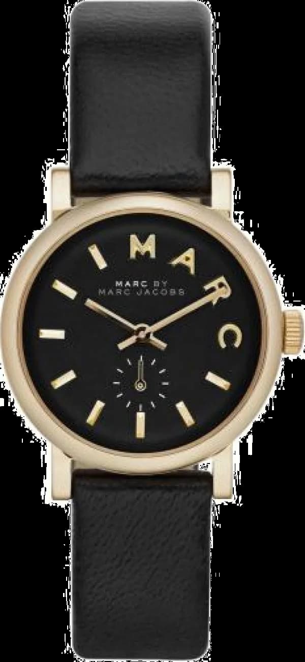 Garde-temps Marc Jacobs MBM1273 pour femme, cadran noir sur bracelet cuir noir intemporel