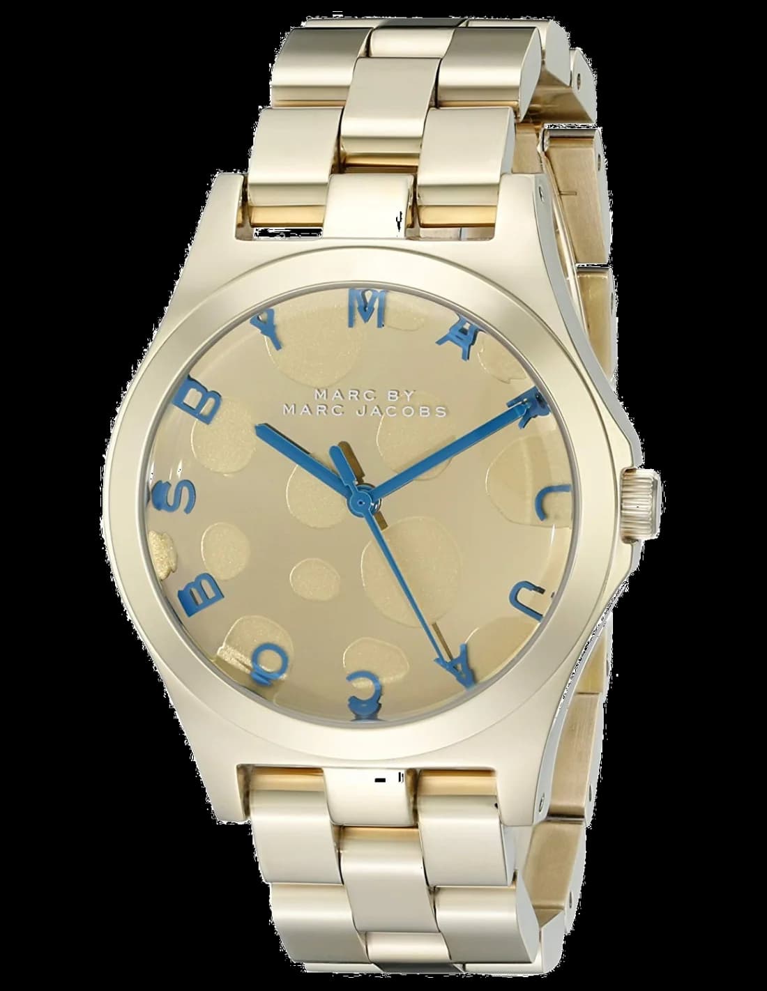 Garde-temps Marc Jacobs MBM3267 pour femme, cadran or, index bleu sarcelle, acier doré