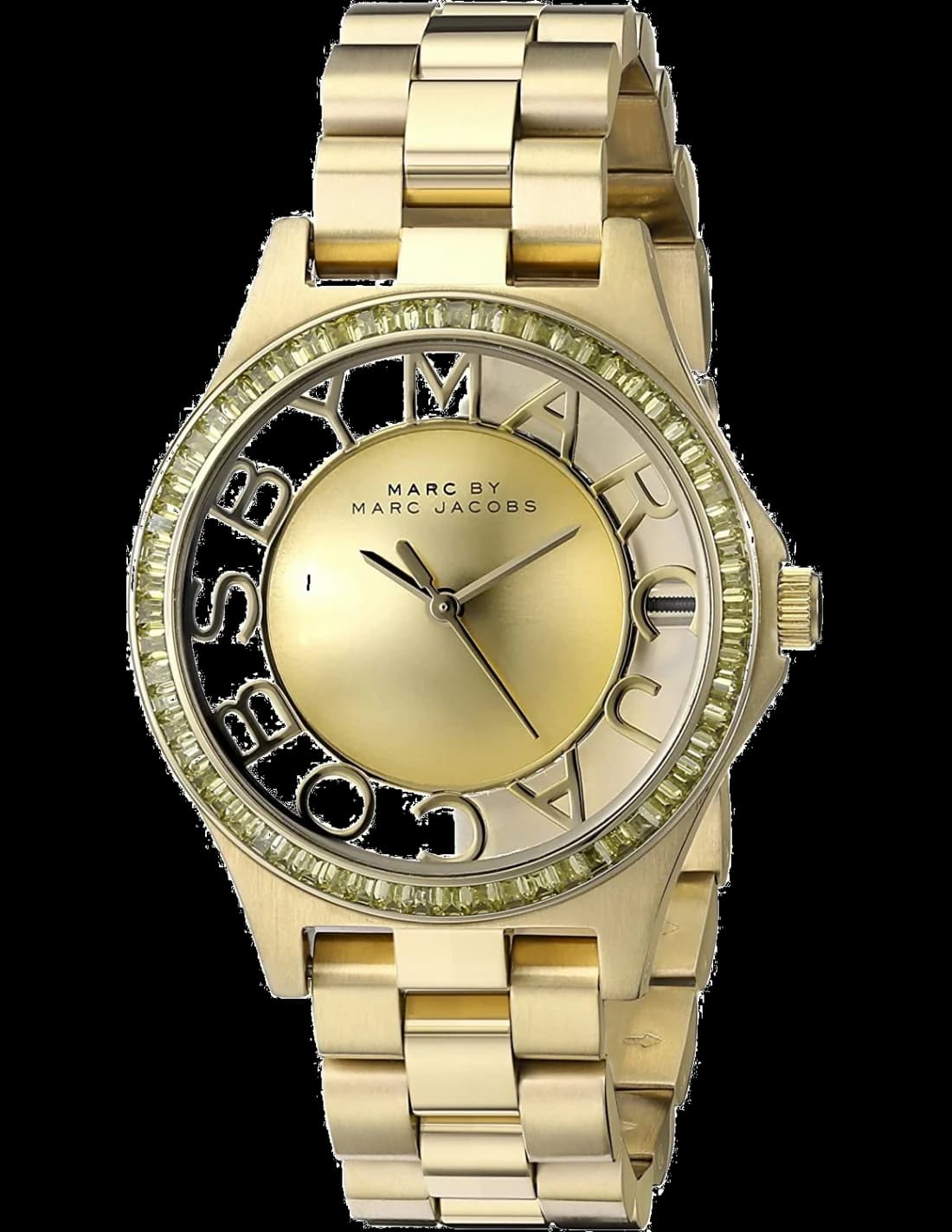 Garde-temps Marc Jacobs MBM3338 pour femme, squelette cadran or, bracelet acier doré