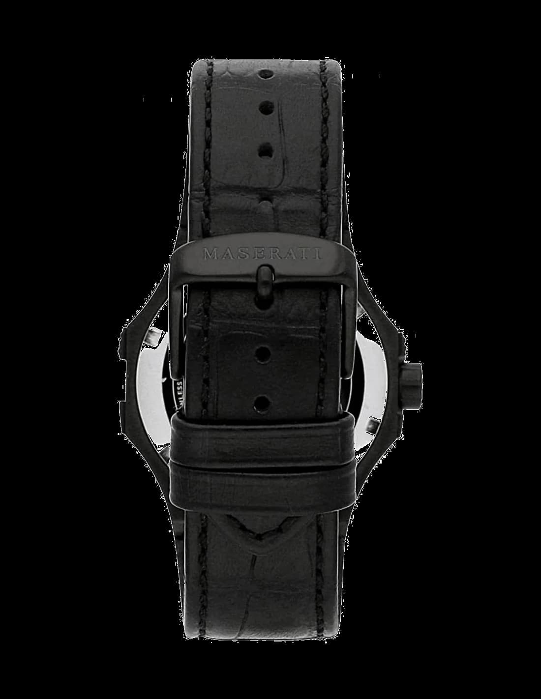 Zoom sur le cadran noir du Maserati R8851108032