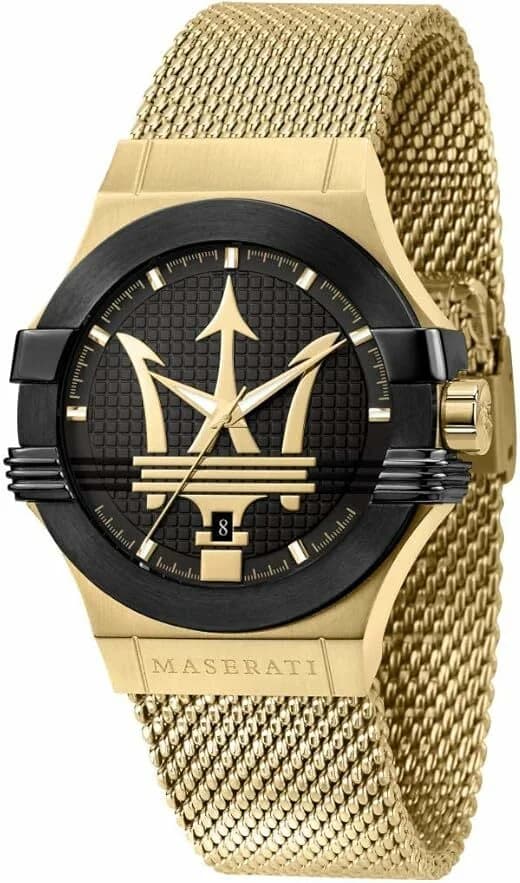 Garde-temps Maserati R8853108006 pour homme, cadran or, bracelet maille milanaise acier