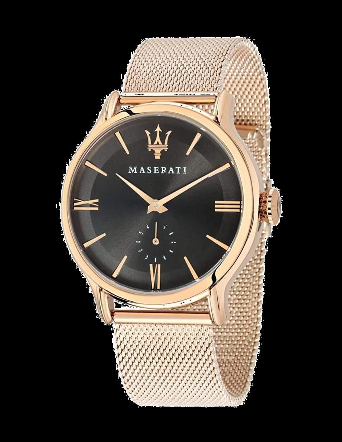 Garde-temps Maserati R8853118004 pour homme, maille milanaise or rose cadran noir