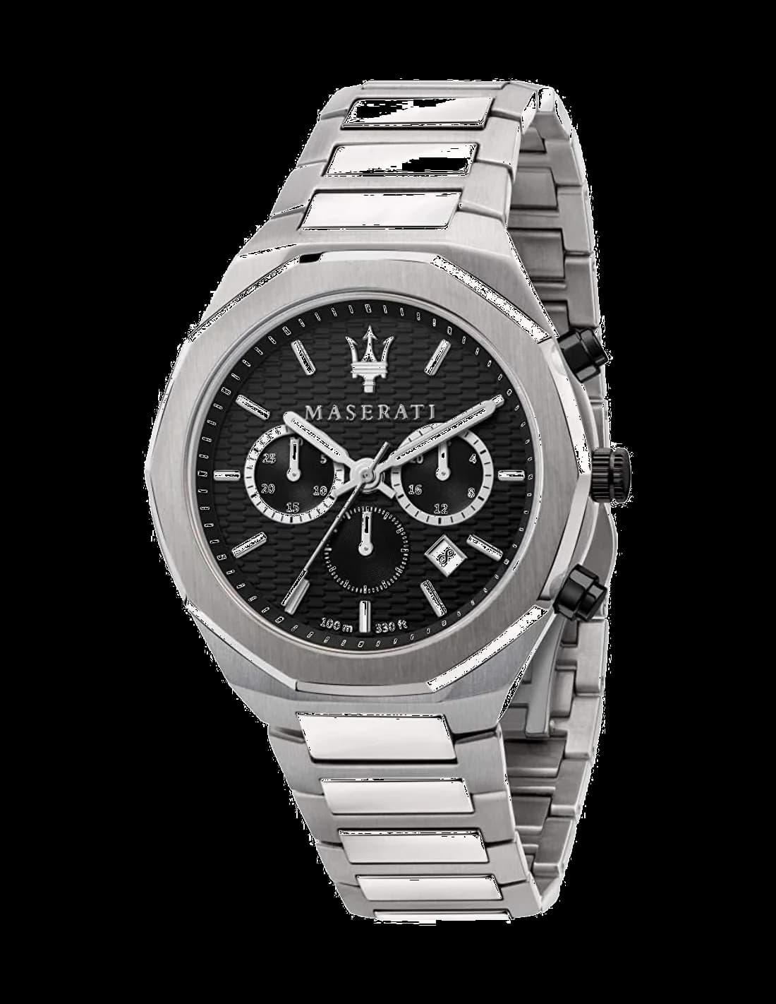 Garde-temps Maserati R8873642004 pour homme, boîtier octogonal cadran noir acier