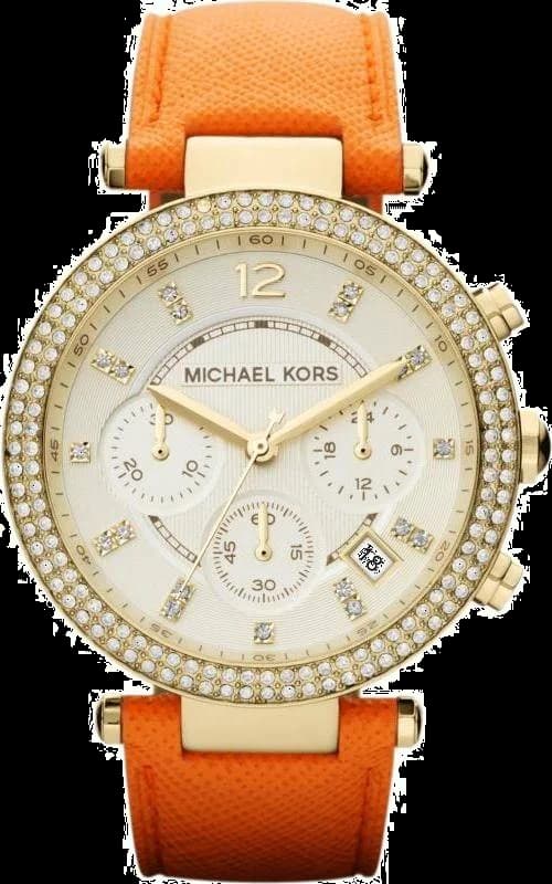 Garde-temps Michael Kors MK2279 pour femme, cadran or, bracelet cuir orange, style moderne