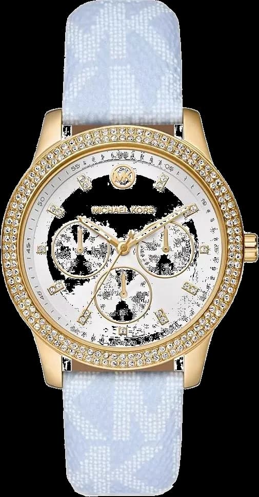Garde-temps Michael Kors MK2965 pour femme, cadran blanc multifonction, bracelet cuir bleu