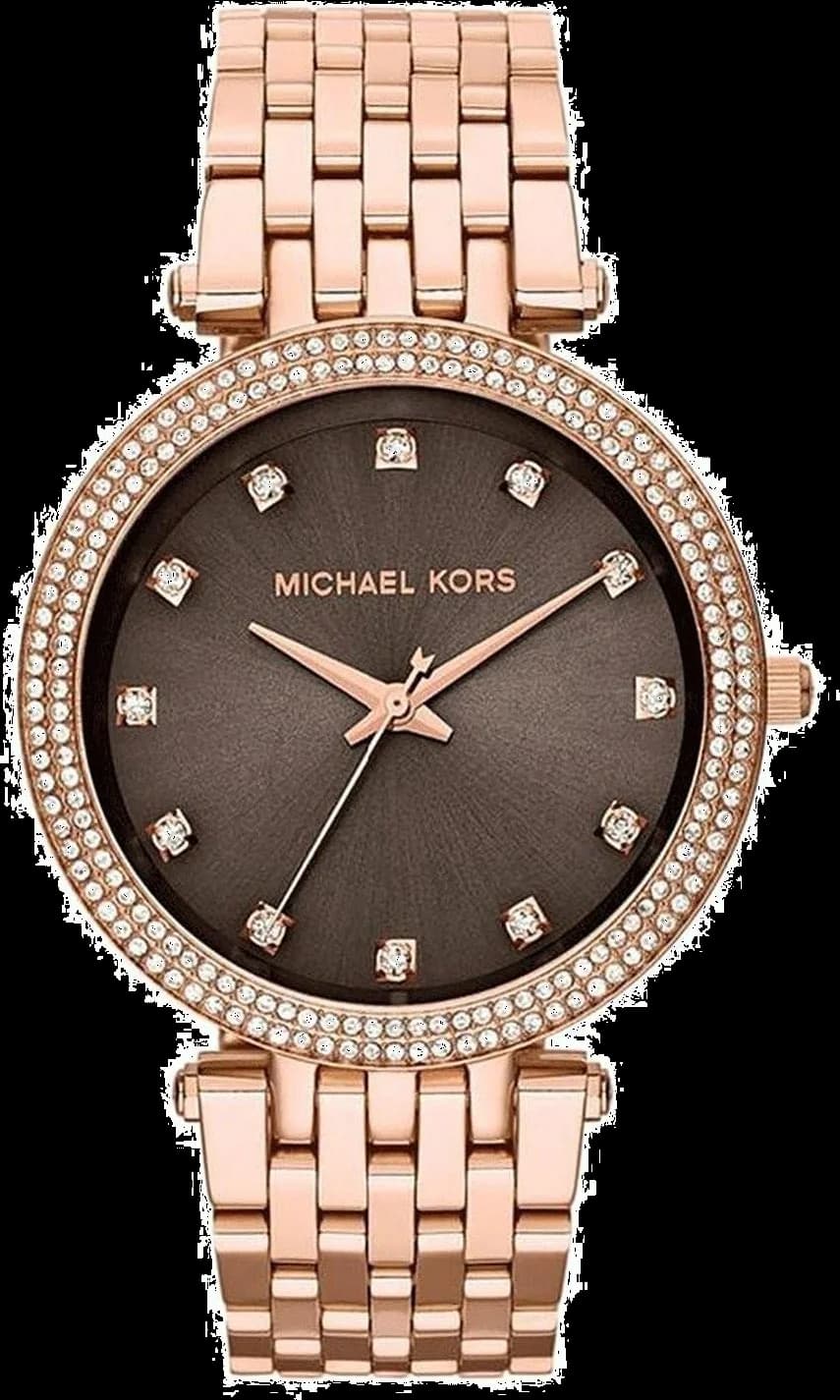 Garde-temps Michael Kors MK3217 pour femme, au cadran marron et bracelets acier rose gold cristaux