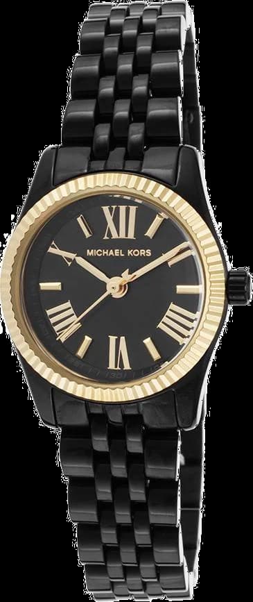 Garde-temps Michael Kors MK3299 pour femme, noir et lunette cannelée, bracelet acier