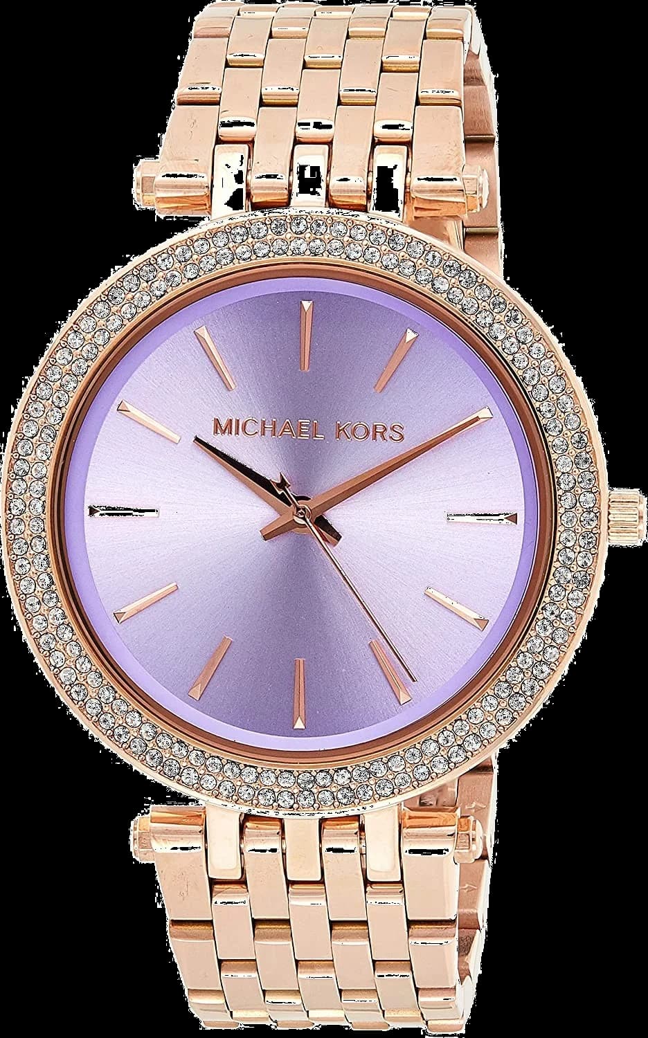 Garde-temps Michael Kors MK3400 pour femme, violet avec finitions or rose, bracelet acier