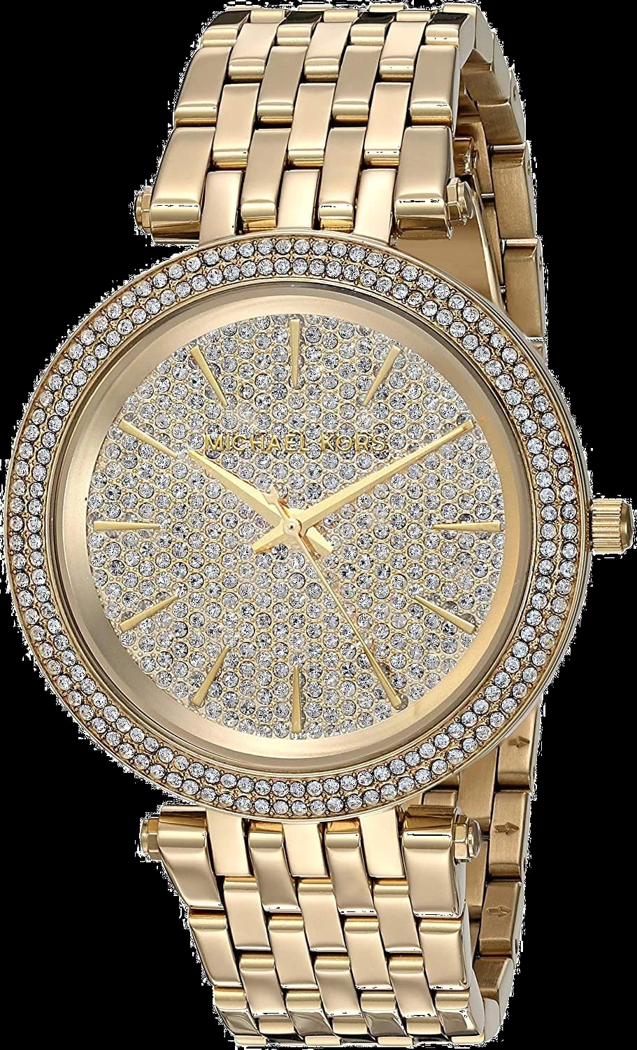 Garde-temps Michael Kors MK3438 pour femme, cadran or, bracelet acier, cristaux