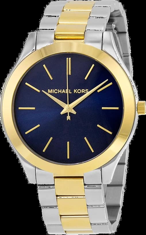 Garde-temps Michael Kors MK3479 pour femme, cadran bleu sur bracelet bicolore argenté-doré