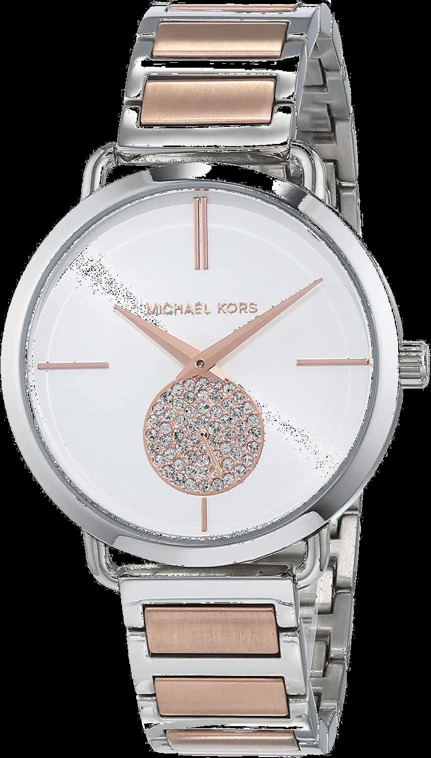 Garde-temps Michael Kors MK3709 pour femme, cadran argent avec bracelet bi-ton