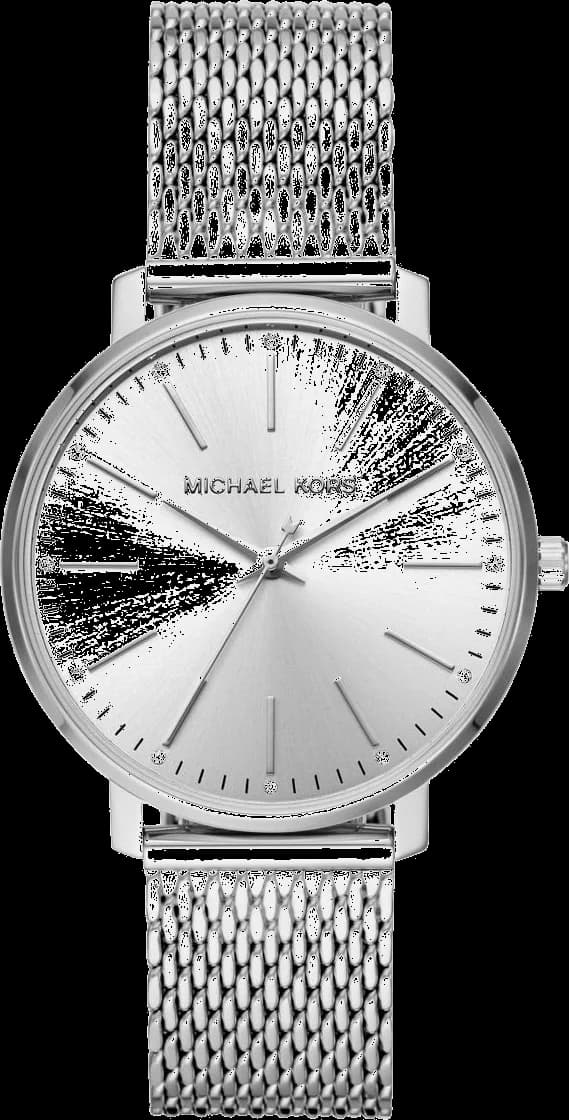 Garde-temps Michael Kors MK4338 au cadran blanc perle avec index bâtons et aiguilles dorés, style minimaliste chic