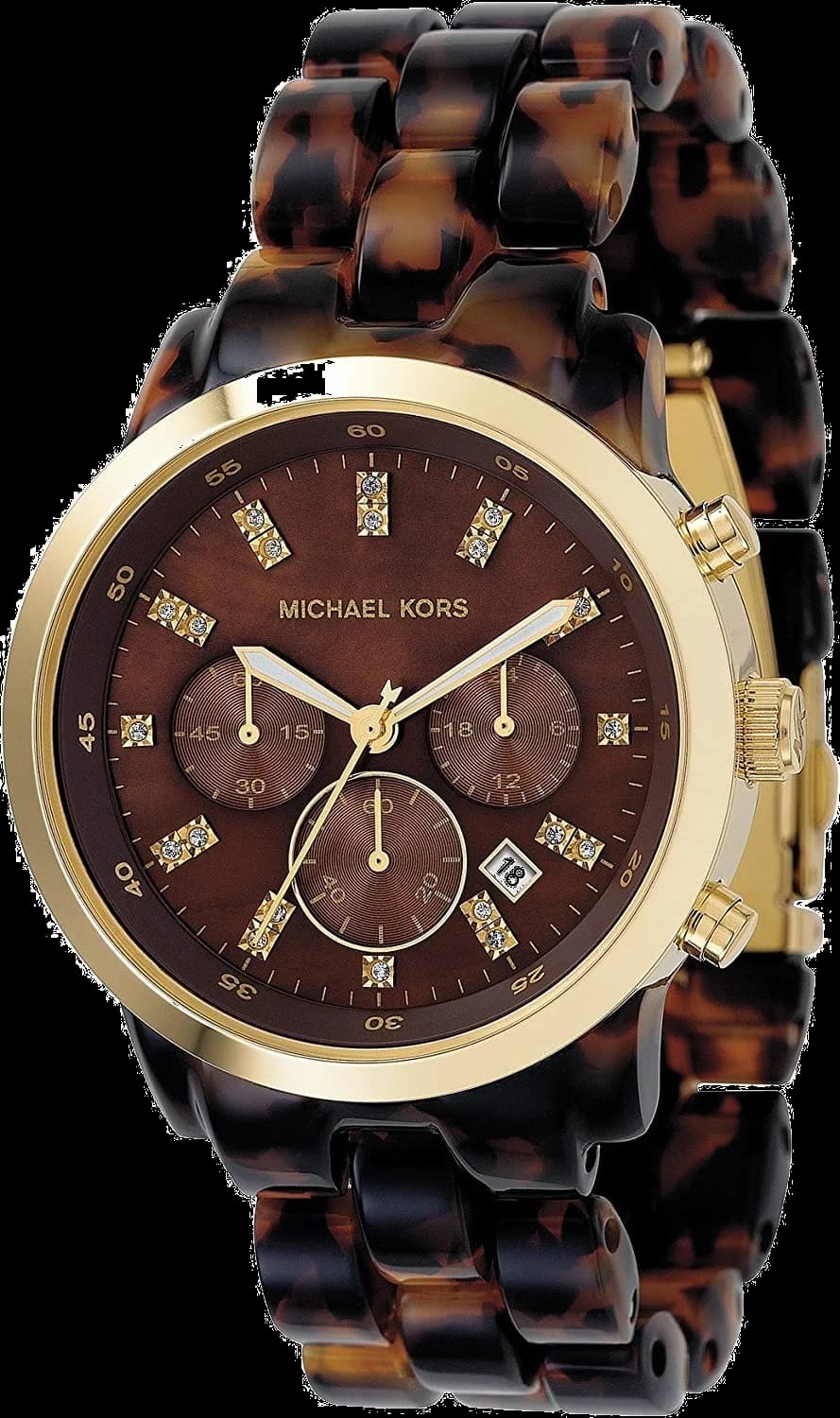 Garde-temps Michael Kors MK5216 avec cadran doré soleil et boîtier rond en acétate écaille de tortue