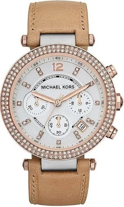 Garde-temps Michael Kors MK5633 pour femme, cadran argent sur bracelet cuir beige
