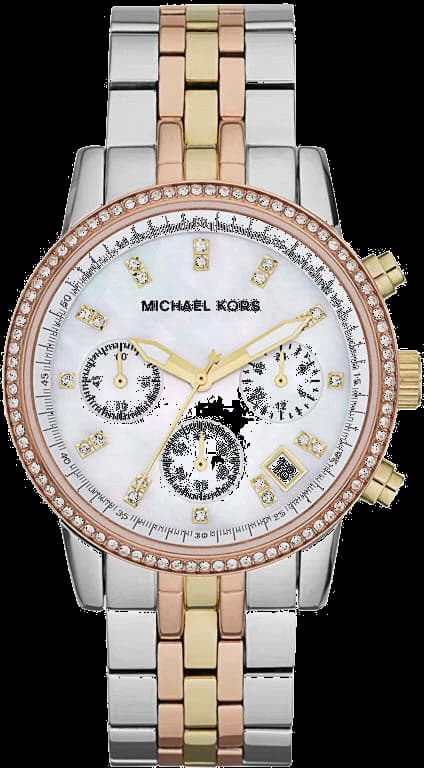 Garde-temps Michael Kors MK5650 pour femme, cadran argent serti de cristaux sur acier bicolore