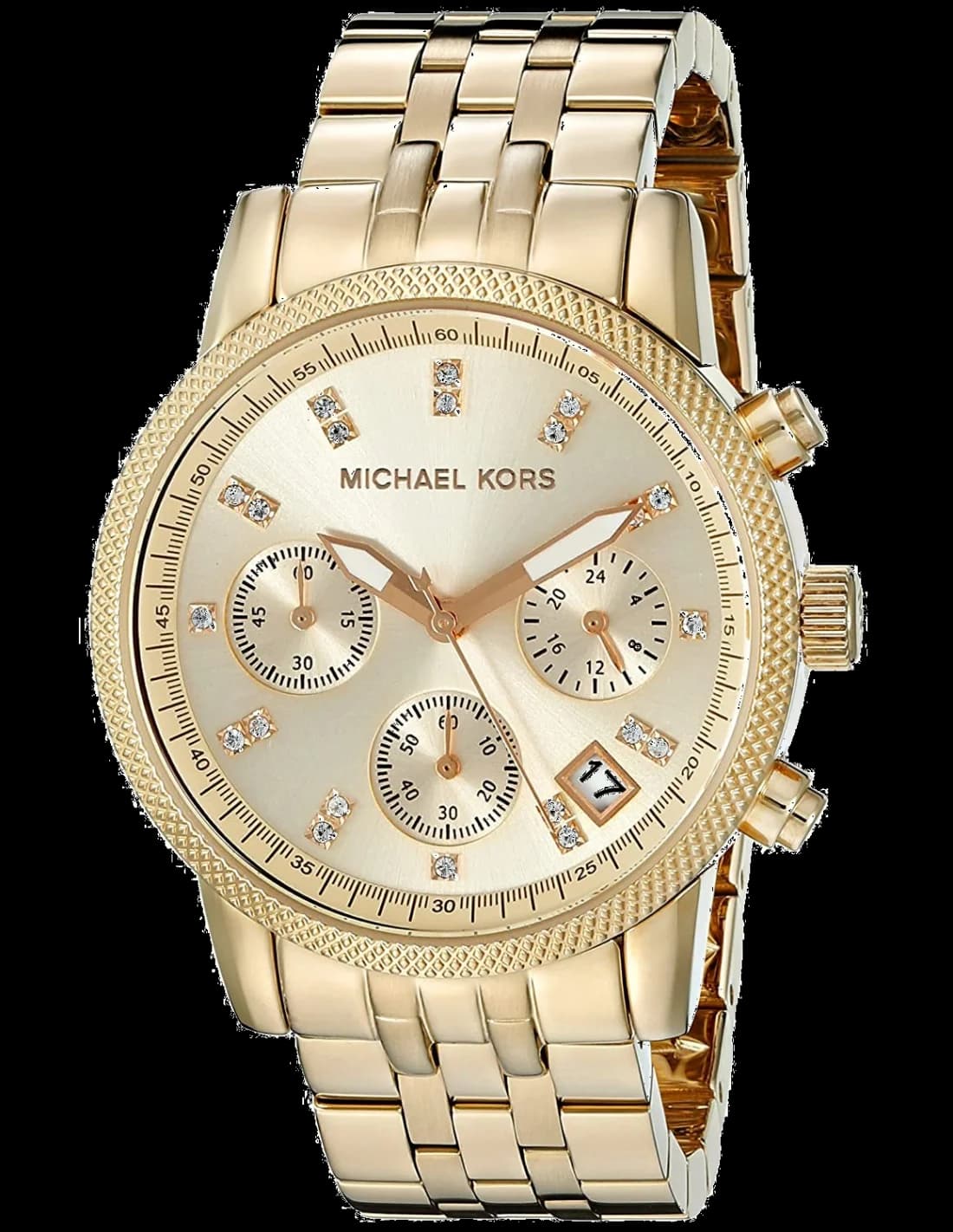 Garde-temps Michael Kors MK5676 pour femme, cadran or, acier doré, index strass, luxe féminin