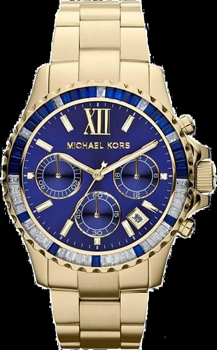 Garde-temps Michael Kors MK5754 pour femme, cadran bleu, bracelet acier doré, cristaux