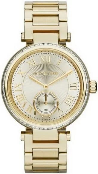 Garde-temps Michael Kors MK5867 pour femme, cadran champagne, bracelet acier doré, strass