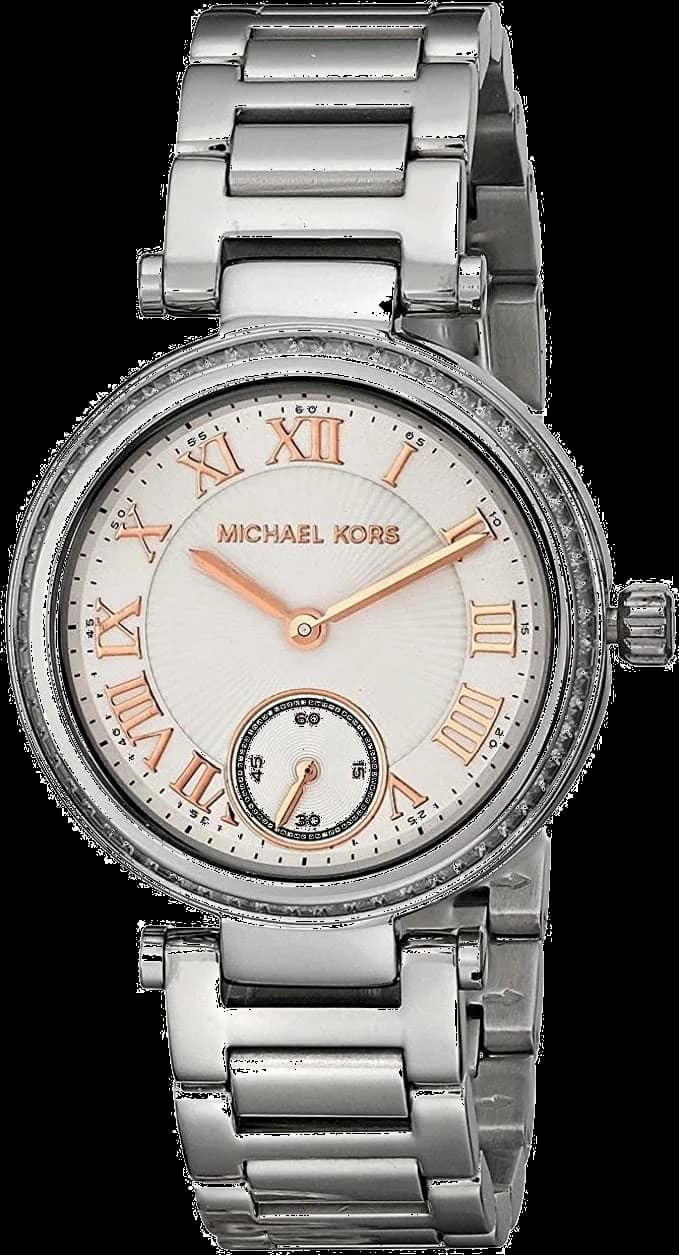 Garde-temps Michael Kors MK5970 pour femme, cadran blanc chiffres romains sur bracelet argenté