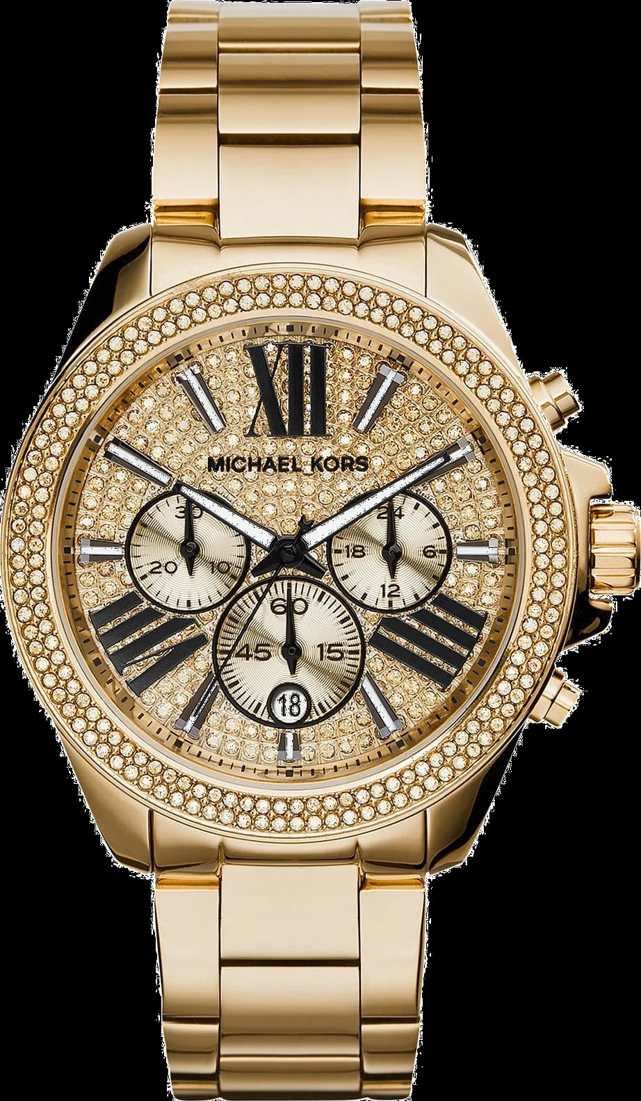 Garde-temps Michael Kors MK6095 pour femme, boîtier et bracelet acier doré brillant