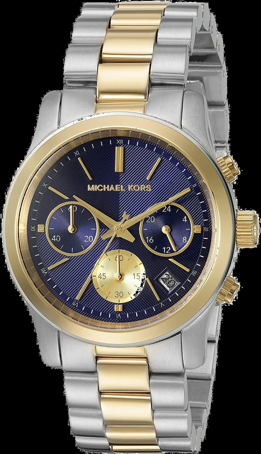 Garde-temps Michael Kors MK6165 pour femme, cadran bleu, bracelet acier bi-ton or argent