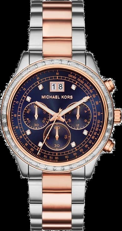 Garde-temps Michael Kors MK6205 pour femme, cadran bleu sur bracelet acier bicolore