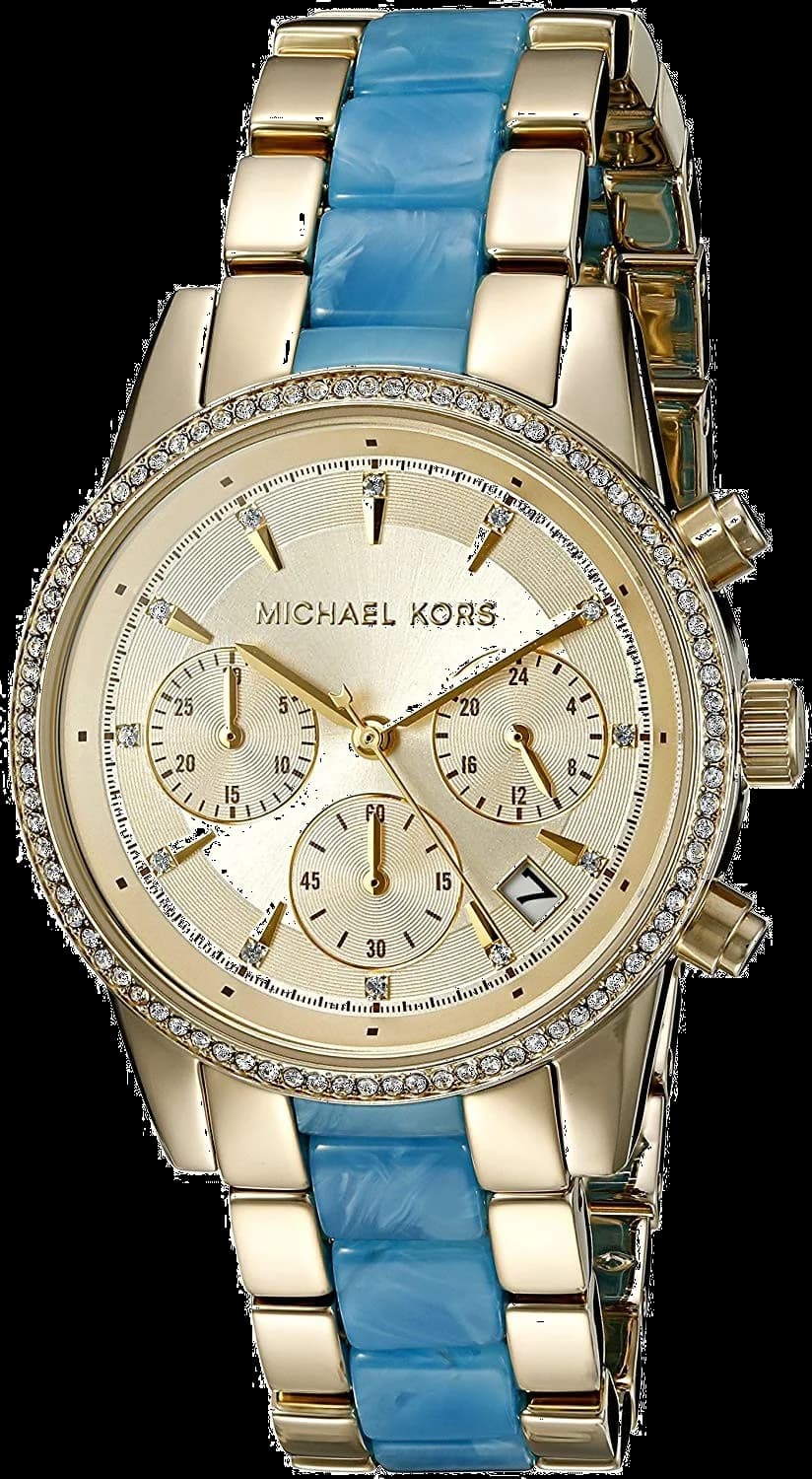 Garde-temps Michael Kors MK6328 pour femme, cadran or sur bracelet acier bleu