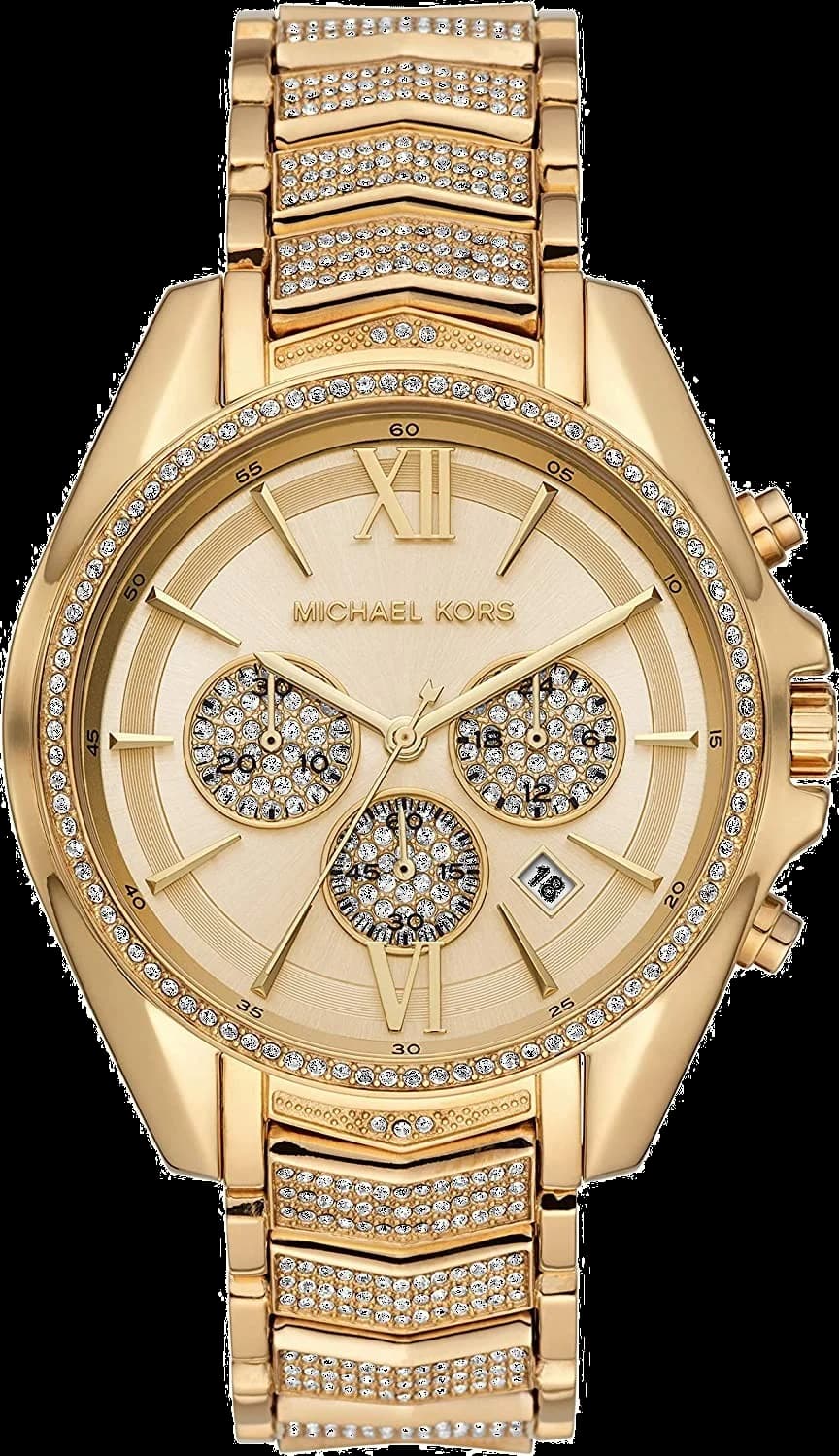 Garde-temps Michael Kors MK6729 pour femme, cadran or incrusté de cristaux sur acier