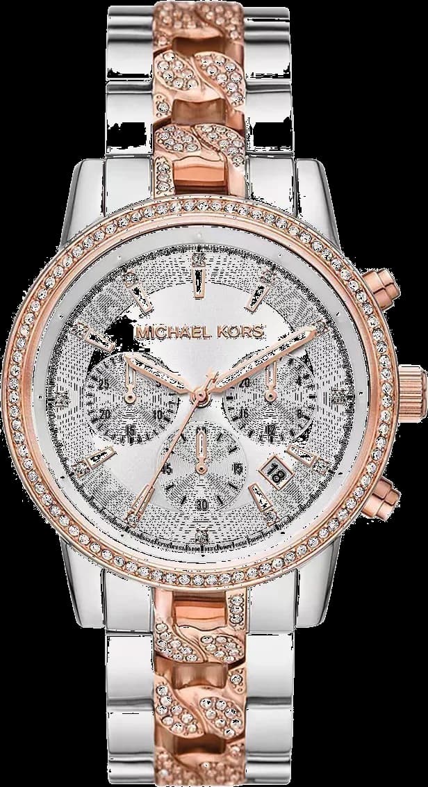 Garde-temps Michael Kors MK6938 pour femme, chronographe bicolore cadran blanc