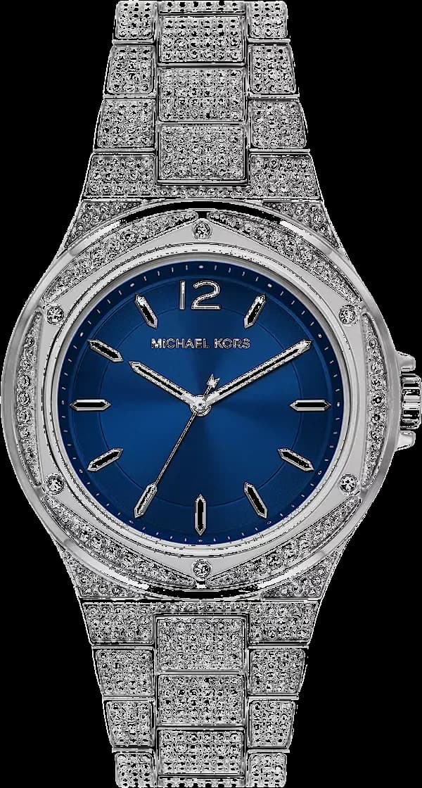 Garde-temps Michael Kors MK6990 pour femme, cadran bleu pavé cristaux sur bracelet fantaisie