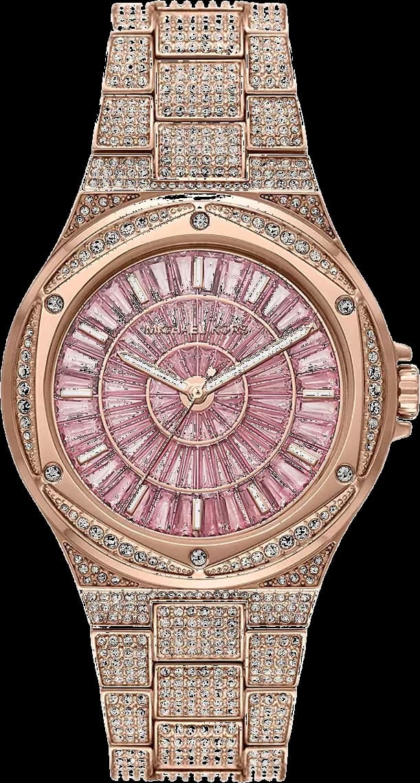 Garde-temps Michael Kors MK6992 pour femme, cadran or rose pavé de cristaux, bracelet acier assorti