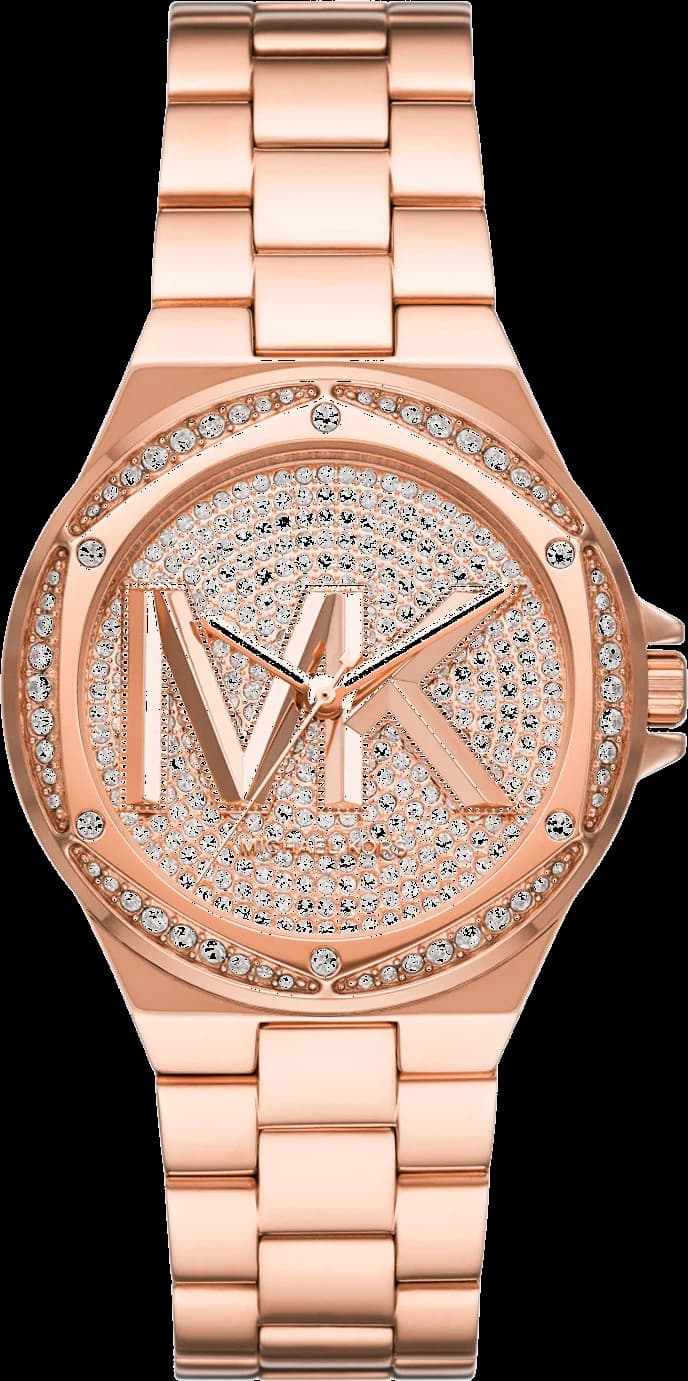 Garde-temps Michael Kors MK7230 pour femme, cadran or rose pavé logo sur bracelet acier