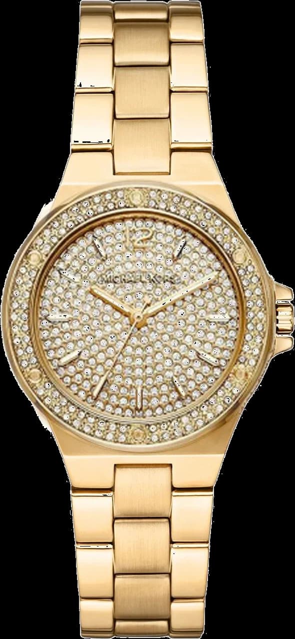 Garde-temps Michael Kors MK7289 pour femme, cadran or incrusté de cristaux, bracelet acier