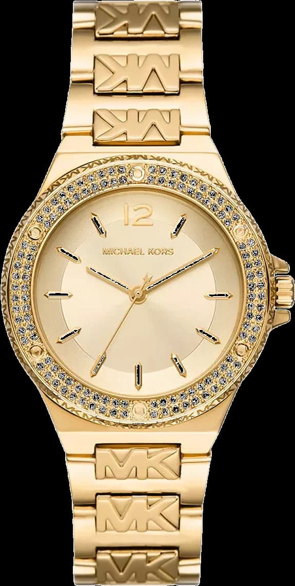 Garde-temps Michael Kors MK7339 pour femme, gravures MK, cadran or, bracelet acier