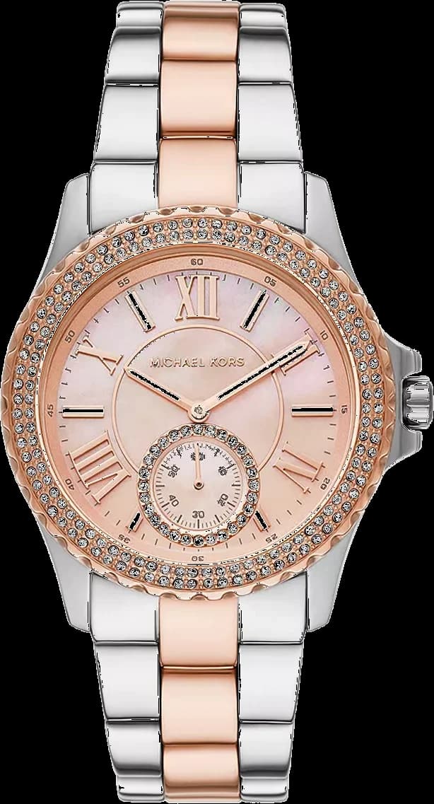 Garde-temps Michael Kors MK7402 pour femme, cadran doré rose sur acier bicolore