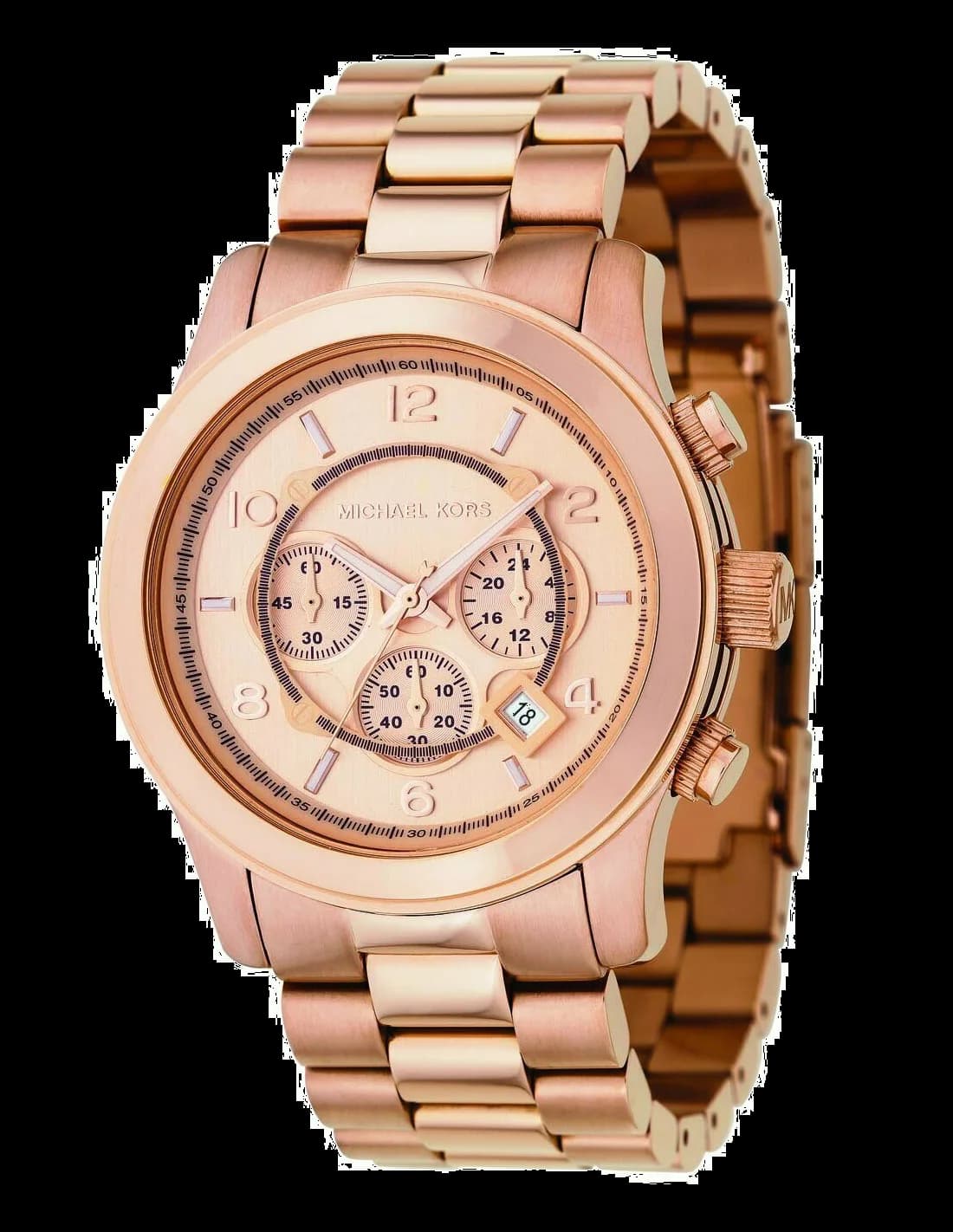 Garde-temps Michael Kors MK8096 pour unisexe, cadran or rose, bracelet aluminium, chronographe