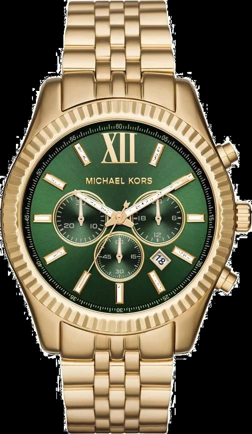 Garde-temps Michael Kors MK8446 pour homme, au cadran vert et boîtier acier doré