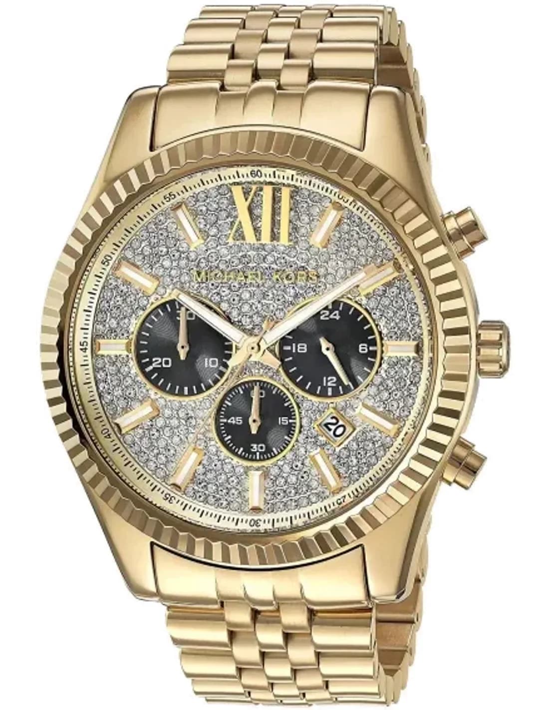Garde-temps Michael Kors MK8494 pour homme, bicolore or et cristaux sur acier