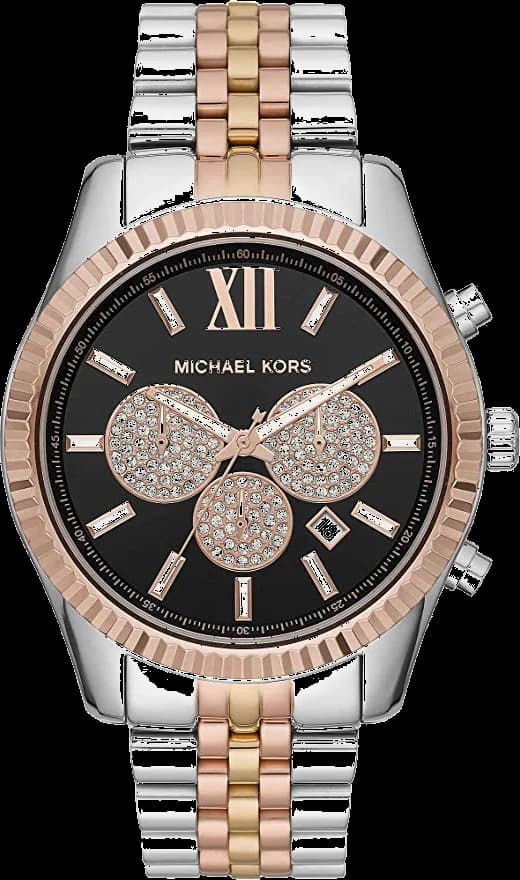 Garde-temps Michael Kors MK8714 pour homme, cadran noir boîtier bicolore acier or rose