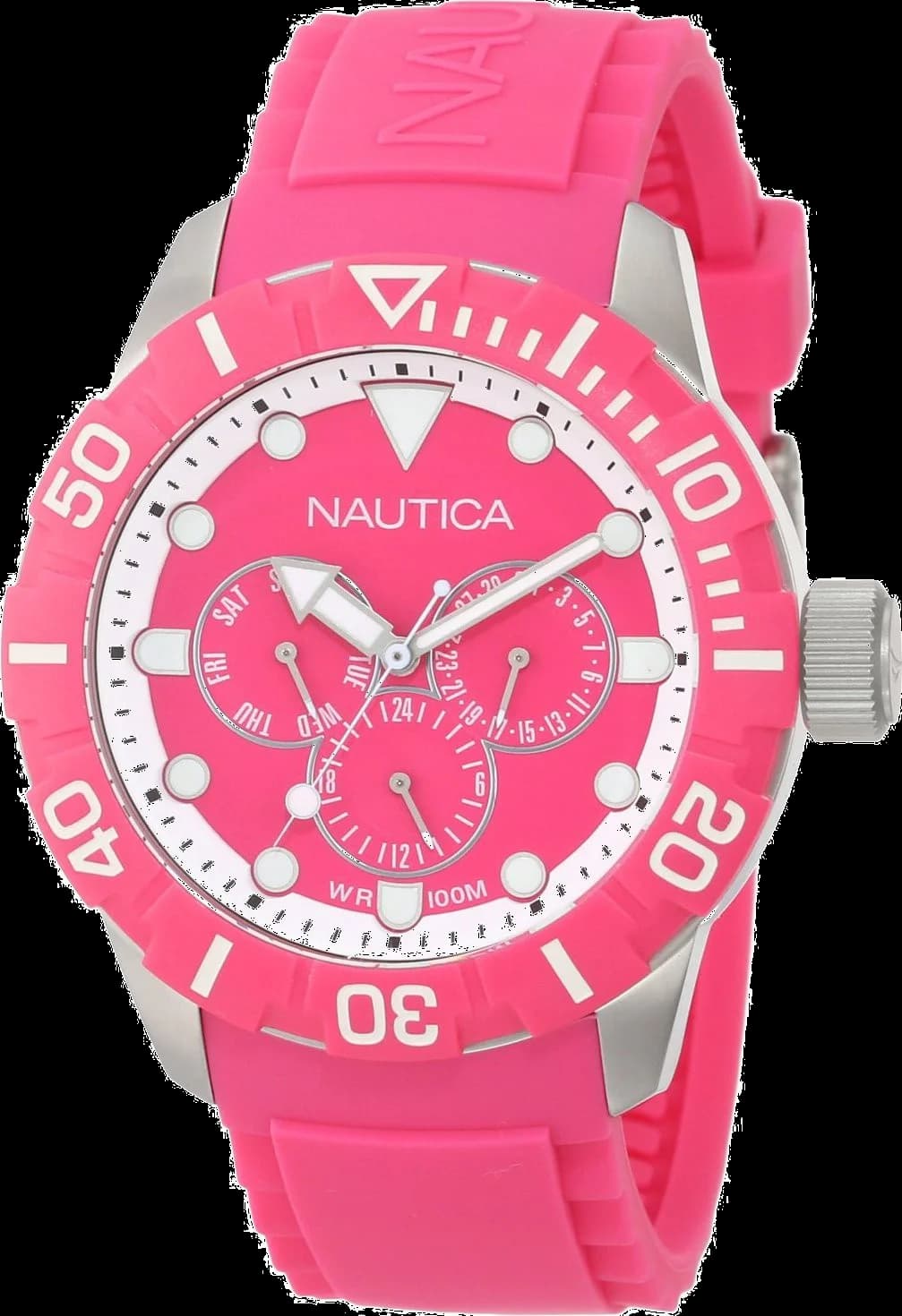 Garde-temps Nautica A13641G pour unisexe, boîtier rose pour femme avec bracelet silicone