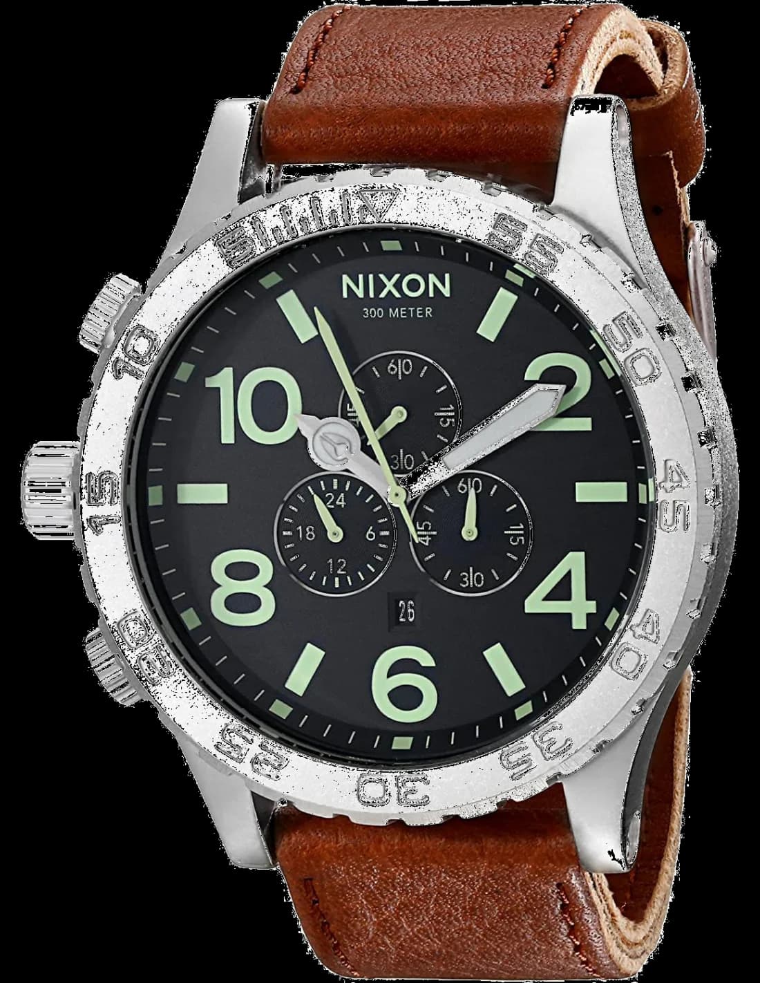 Garde-temps Nixon A124-1037 au boîtier noir de 44 mm affiche un cadran noir mat avec index blancs et aiguilles luminescentes pour une lisibilité maximale