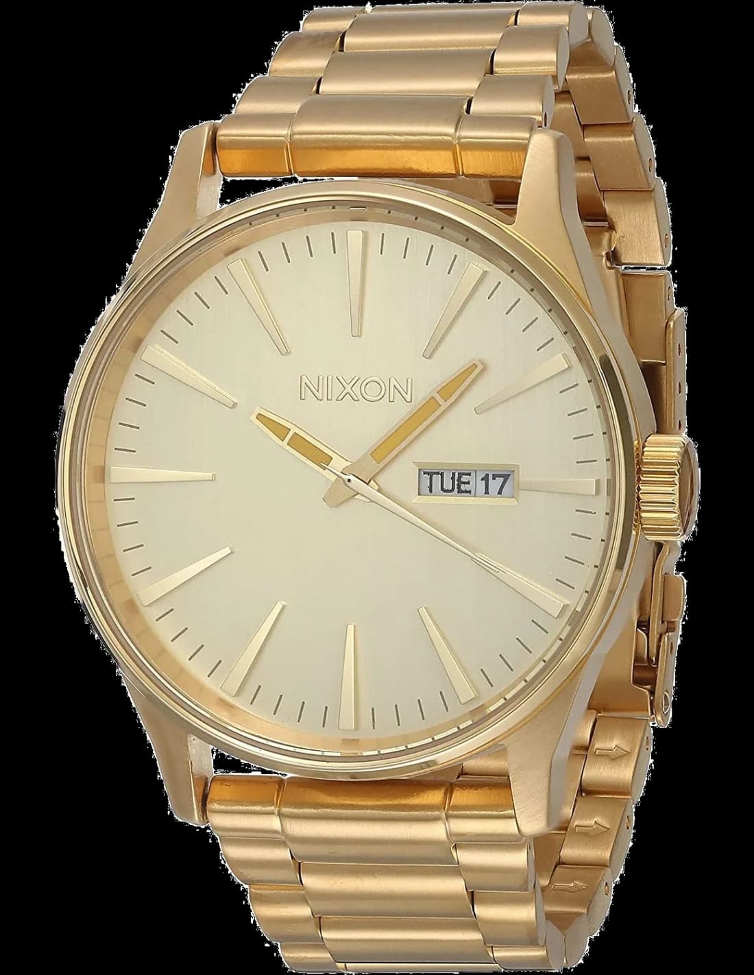 Garde-temps Nixon A356-502 pour homme, bracelet acier doré, cadran or lumineux