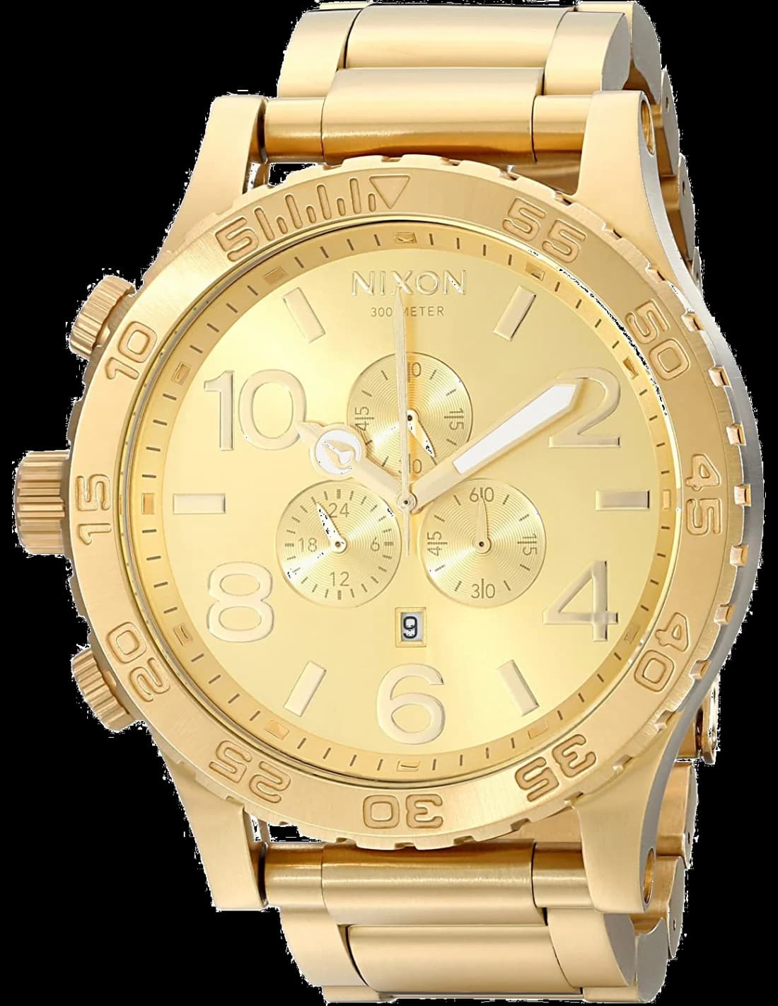 Garde-temps Nixon A083-502 pour homme, boîtier acier doré, cadran doré et acier