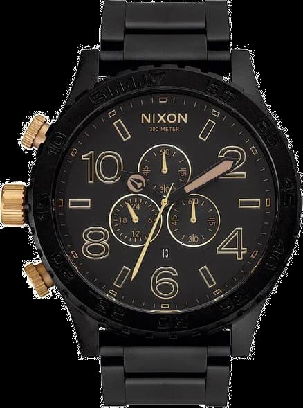Garde-temps Nixon A083-1041 pour homme, boîtier acier, cadran noir avec accents or