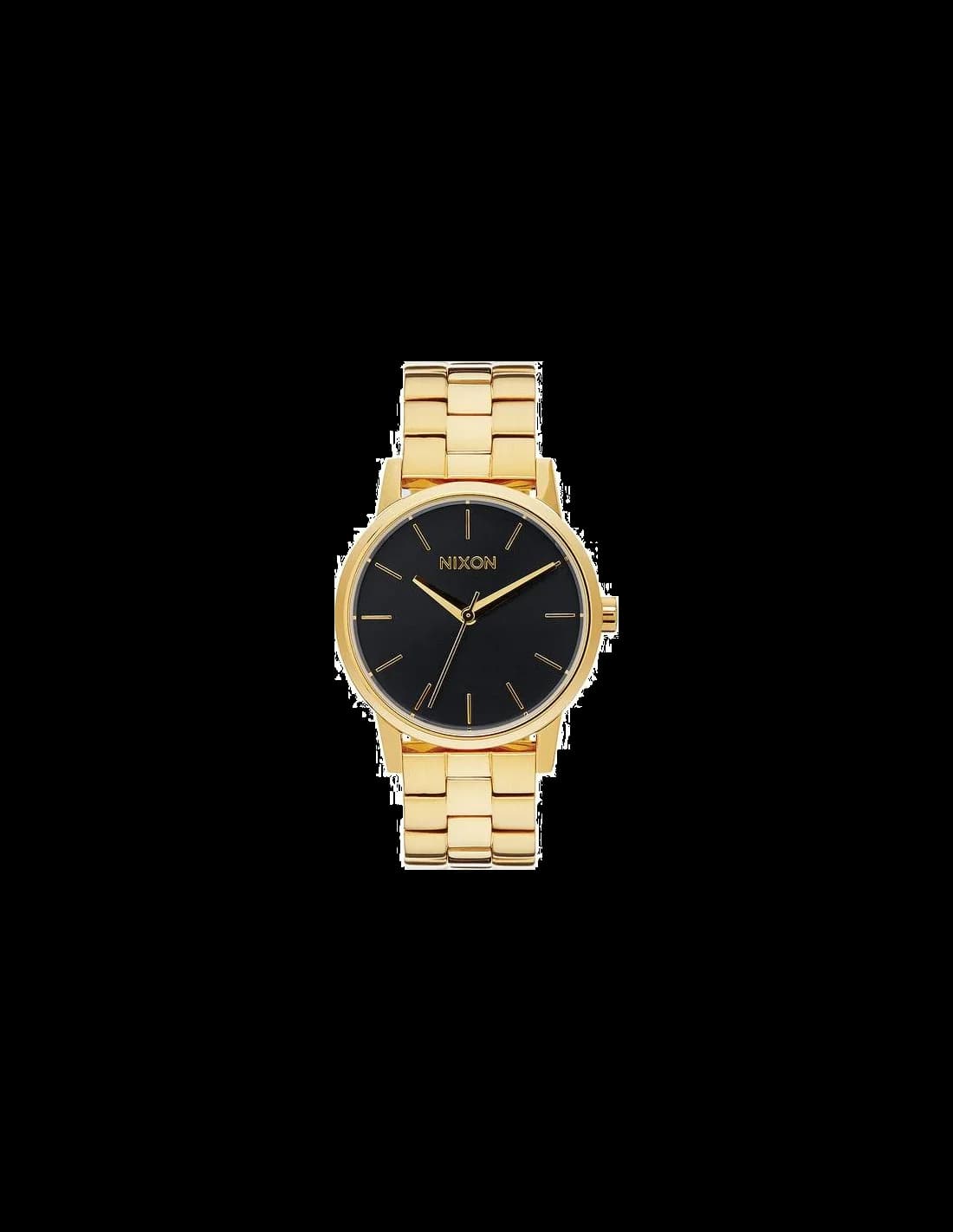 Garde-temps Nixon A361-2042 pour femme, cadran noir, bracelet acier doré