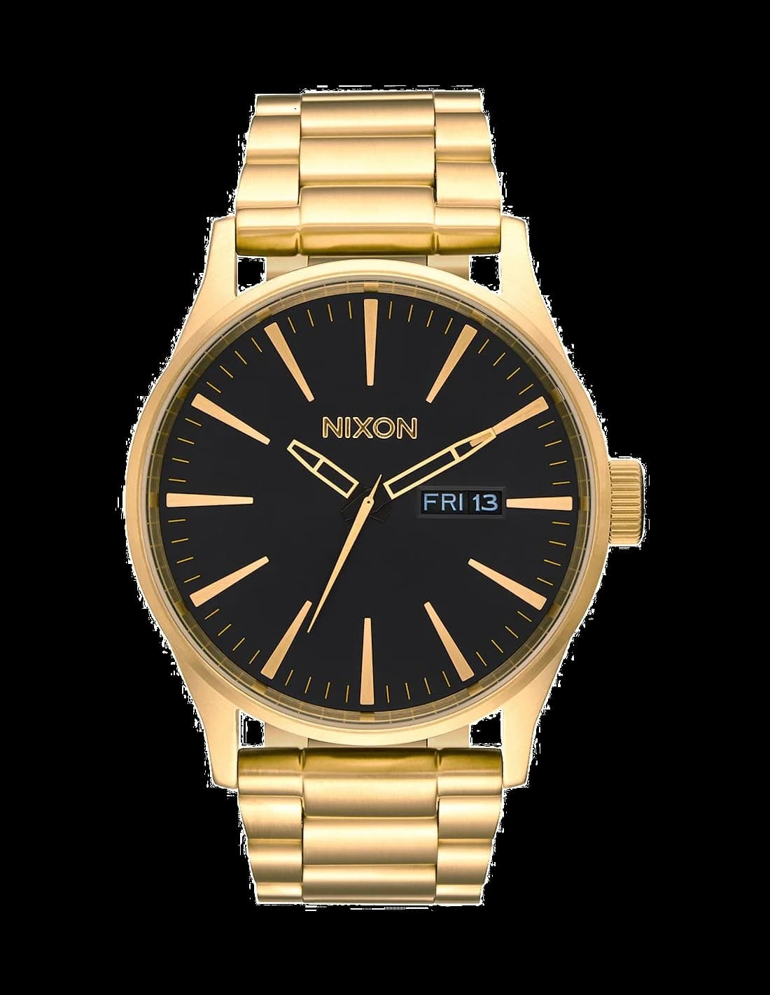 Garde-temps Nixon A356-510 pour homme, cadran noir, index dorés, bracelet acier doré