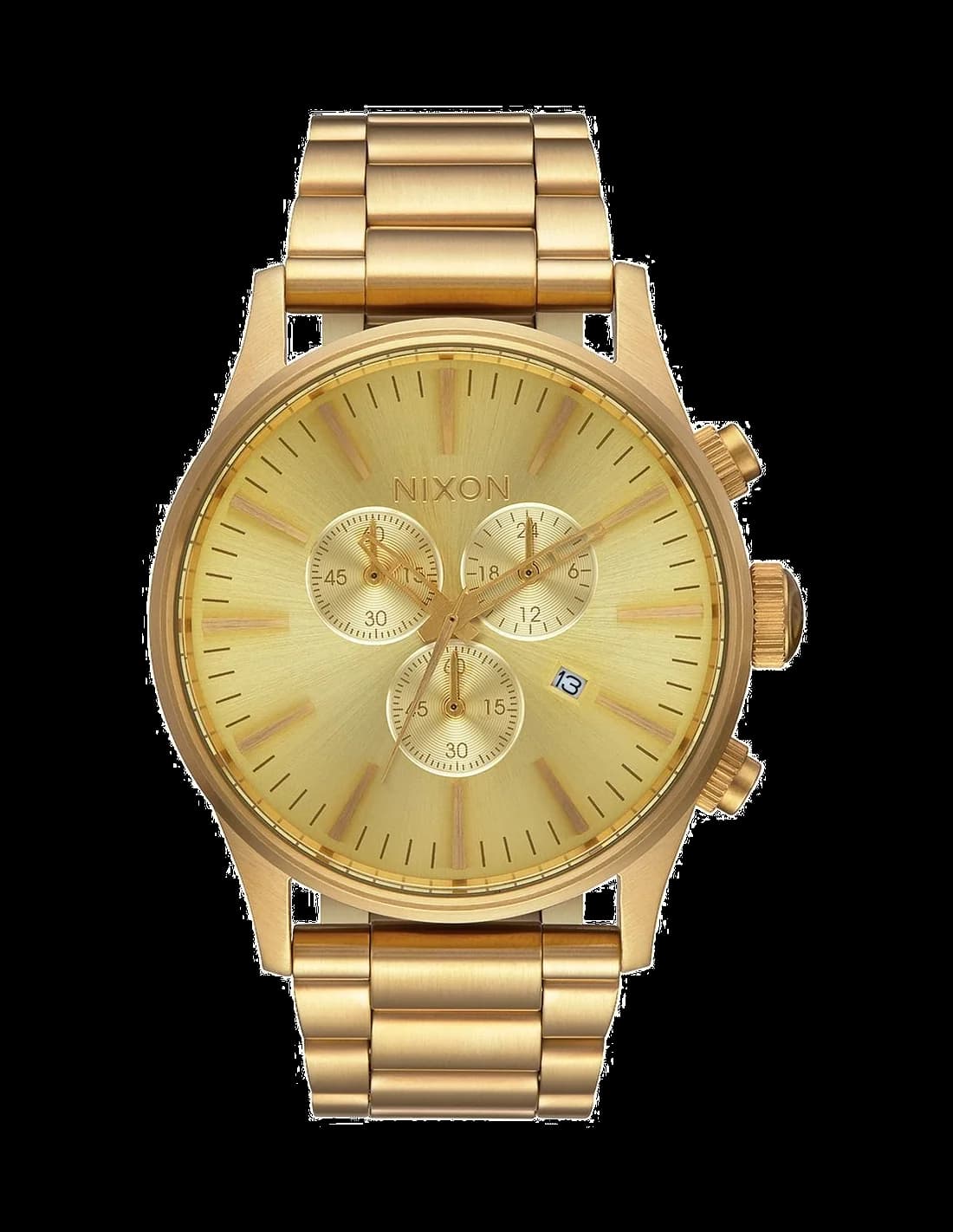 Garde-temps Nixon A386-502 pour homme, cadran or, index bâtons, bracelet acier doré